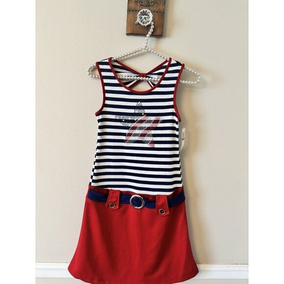 NWT Pink & Violet Girls Size XL 14/16 Sleeveless Dress Red White Blue Patriotic - Picture 1 of 7